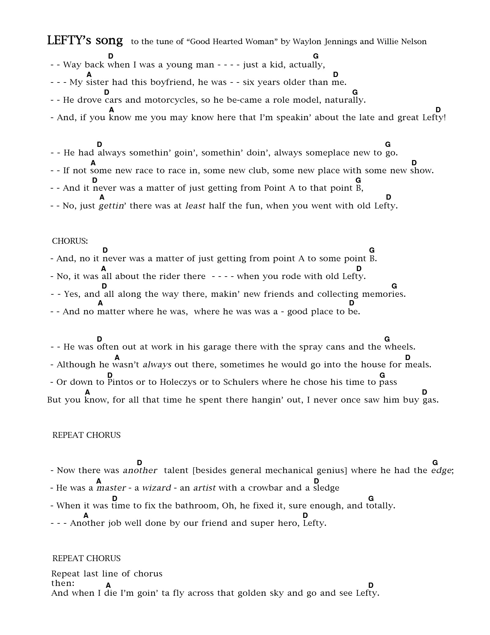 Open PDF of Lefty’s Song